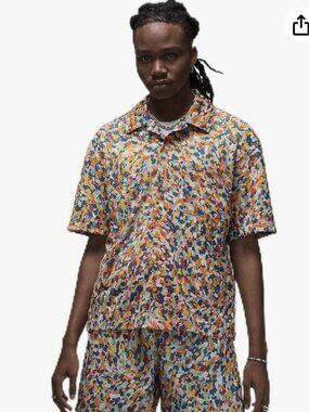 Jordan Essentials Poolside Printed Mesh Button Down Shirt XXL Multi